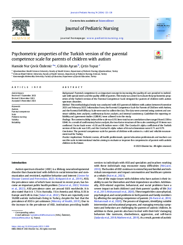 (PDF) Psychometric properties of the Turkish version of the parental ...