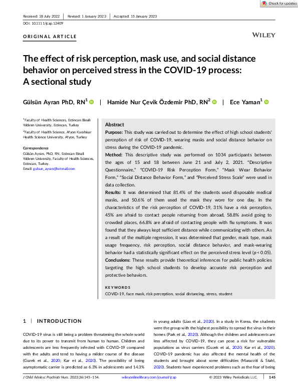 (PDF) The effect of risk perception, mask use, and social distance ...