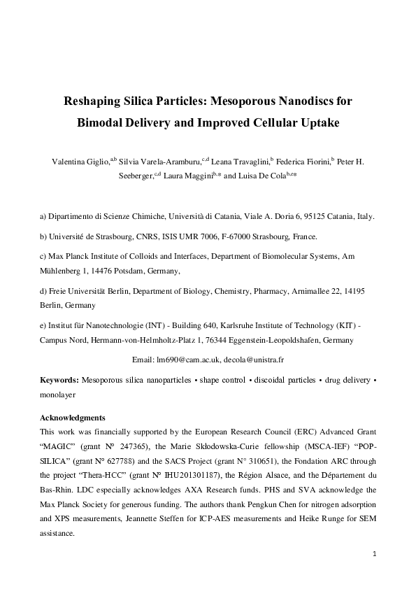 (PDF) Reshaping silica particles: Mesoporous nanodiscs for bimodal ...
