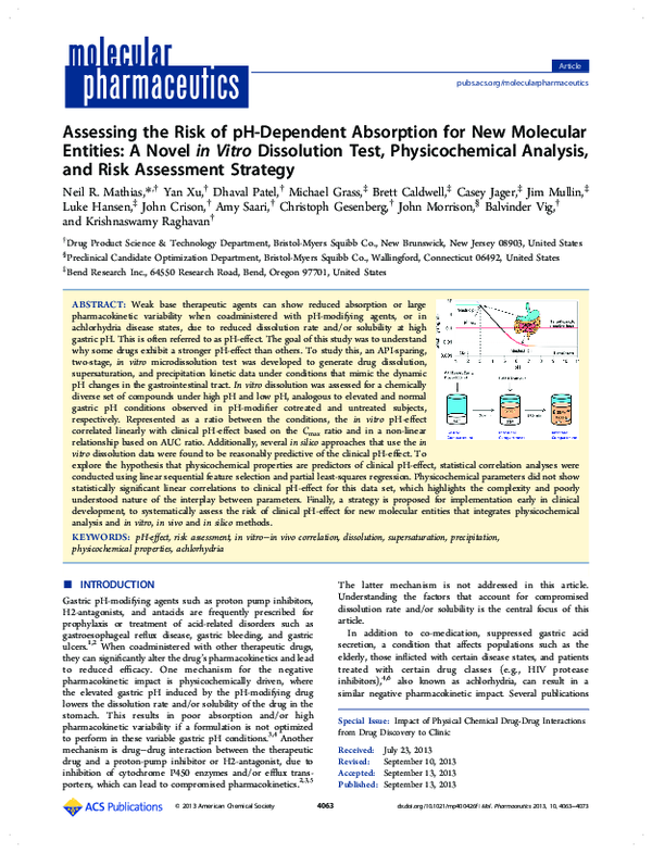 (PDF) Assessing the Risk of pH-Dependent Absorption for New Molecular ...