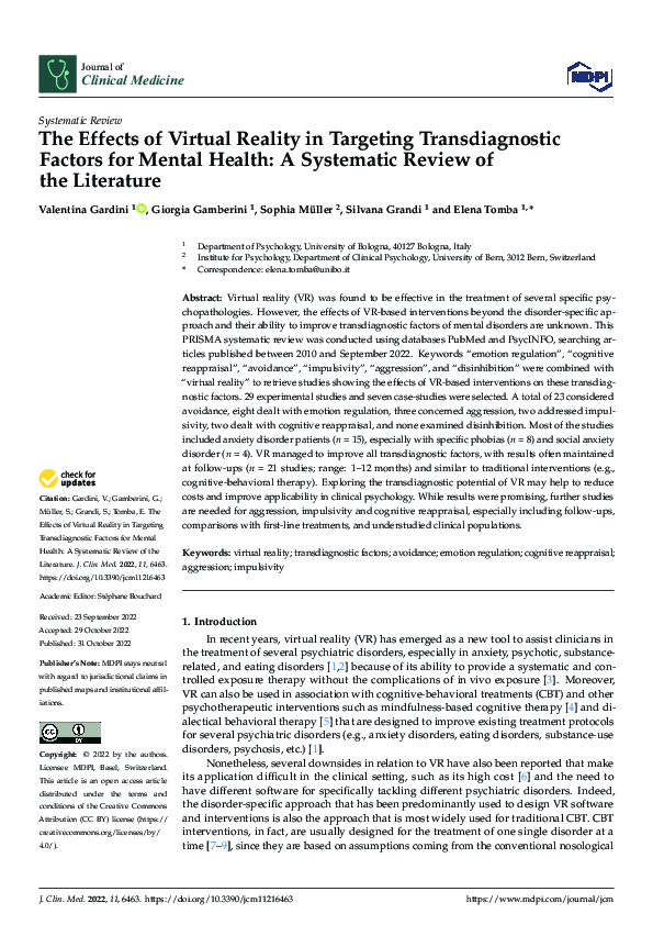 (PDF) The Effects of Virtual Reality in Targeting Transdiagnostic ...