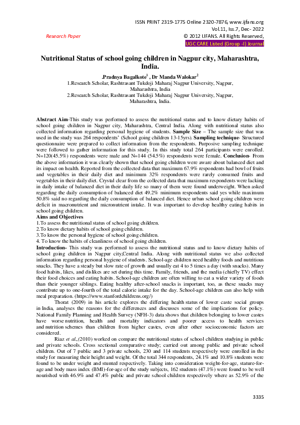 (PDF) Nutritional Status of school going children in Nagpur city ...