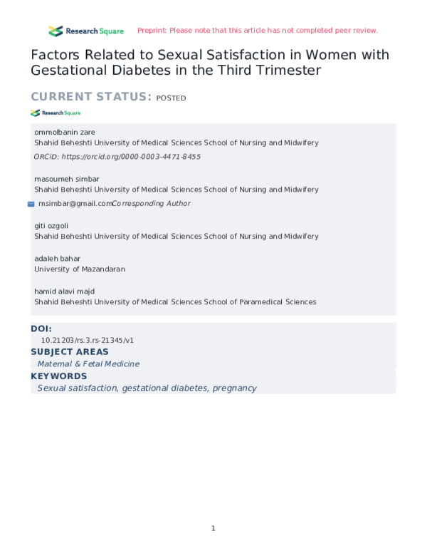 (PDF) Factors Related to Sexual Satisfaction in Women with Gestational ...