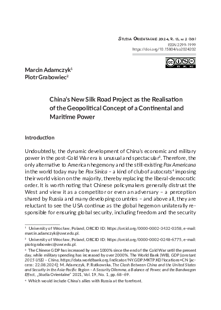 (PDF) China’s New Silk Road Project as the Realisation of the ...
