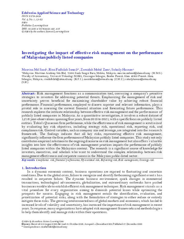 (PDF) Investigating the impact of effective risk management on the ...