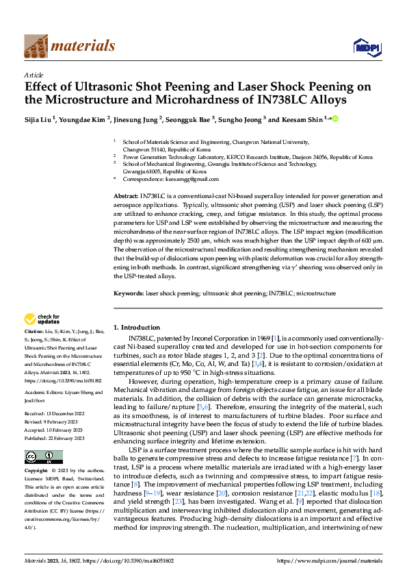 (PDF) Effect of Ultrasonic Shot Peening and Laser Shock Peening on the ...