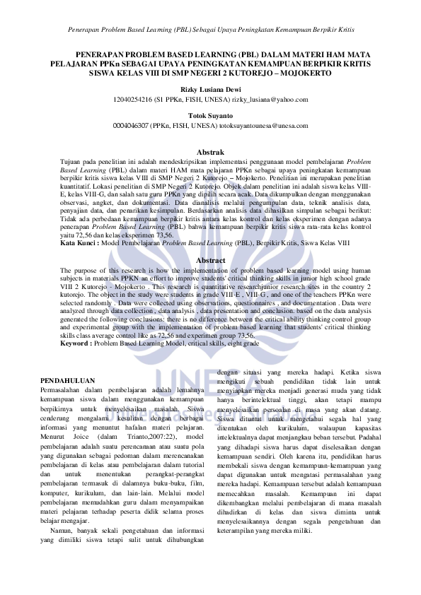 (PDF) PENERAPAN PROBLEM BASED LEARNING (PBL) DALAM MATERI HAM MATA ...