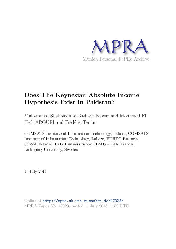 (PDF) On the validity of the Keynesian Absolute Income hypothesis in ...