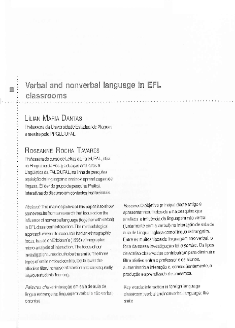 (PDF) Verbal and nonverbal language in EFL classrooms