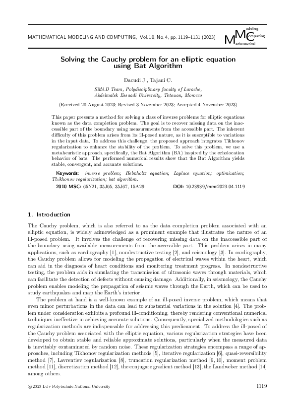 (PDF) Solving the Cauchy problem for an elliptic equation using Bat ...