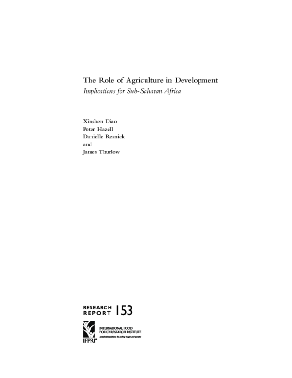 (PDF) The Role of Agriculture in Development: Implications for Sub ...