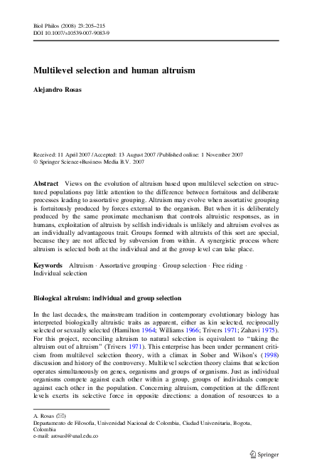 (PDF) Multilevel selection and human altruism