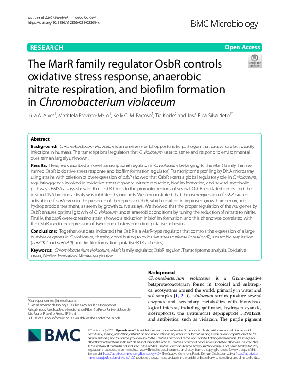 (PDF) The MarR family regulator OsbR controls oxidative stress response ...