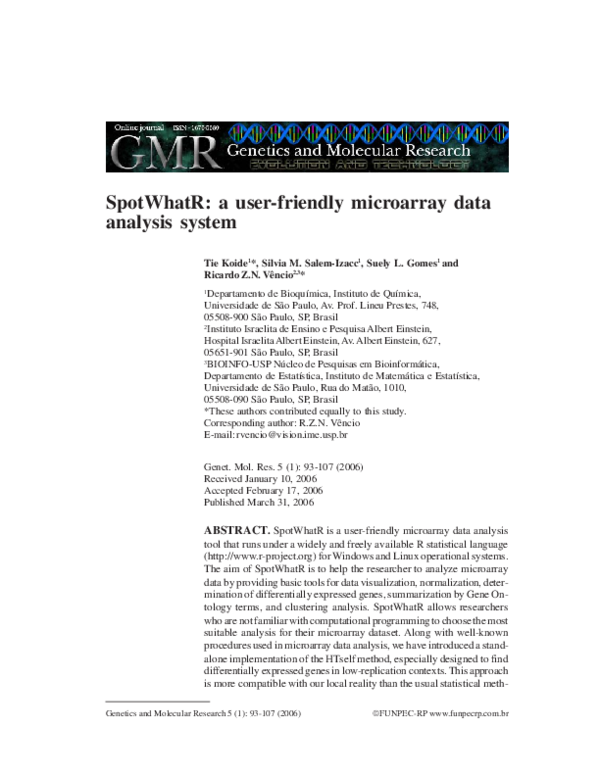 (PDF) SpotWhatR: a user-friendly microarray data analysis system | Tie ...