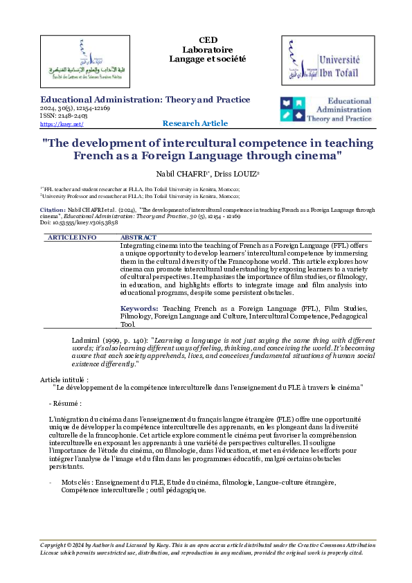 (PDF) The development of intercultural competence in teaching French as ...