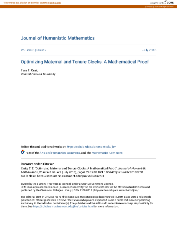 (PDF) Optimizing Maternal and Tenure Clocks: A Mathematical Proof