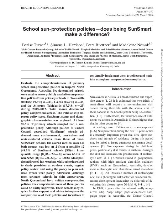 (PDF) School sun-protection policies--does being SunSmart make a ...