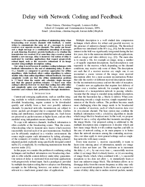 (PDF) Delay with network coding and feedback