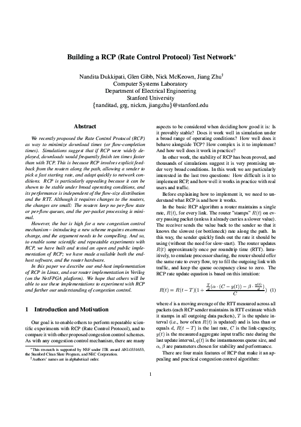 (PDF) Building a RCP (Rate Control Protocol) Test Network