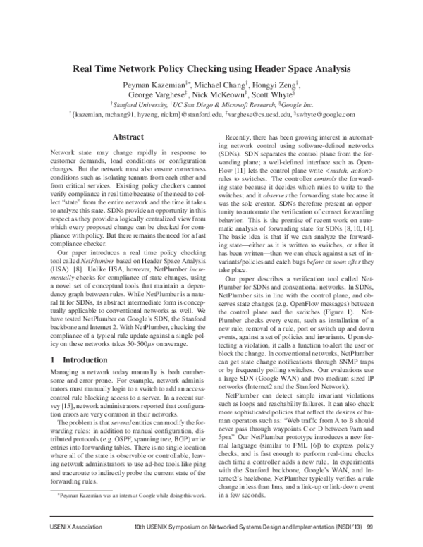 (PDF) Real Time Network Policy Checking Using Header Space Analysis