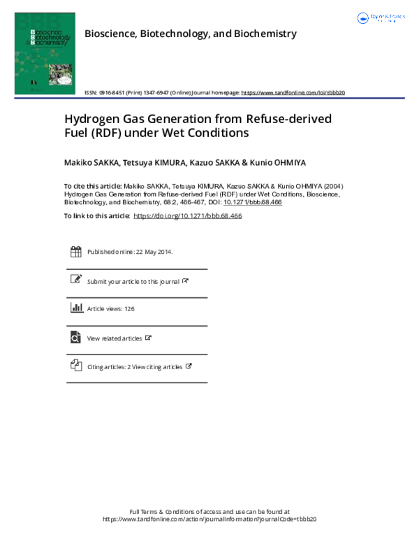 (PDF) Hydrogen Gas Generation from Refuse-derived Fuel (RDF) under Wet ...