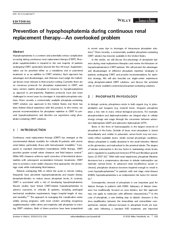 (PDF) Prevention of hypophosphatemia during continuous renal ...