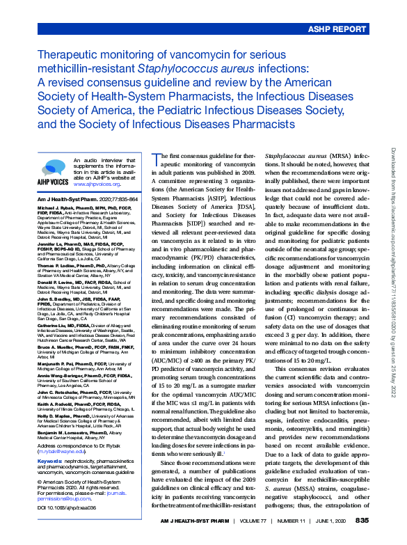 (PDF) Therapeutic monitoring of vancomycin for serious methicillin ...