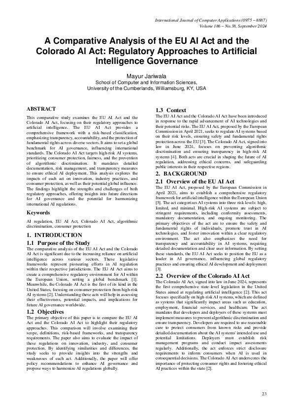 (PDF) A Comparative Analysis of the EU AI Act and the Colorado AI Act ...