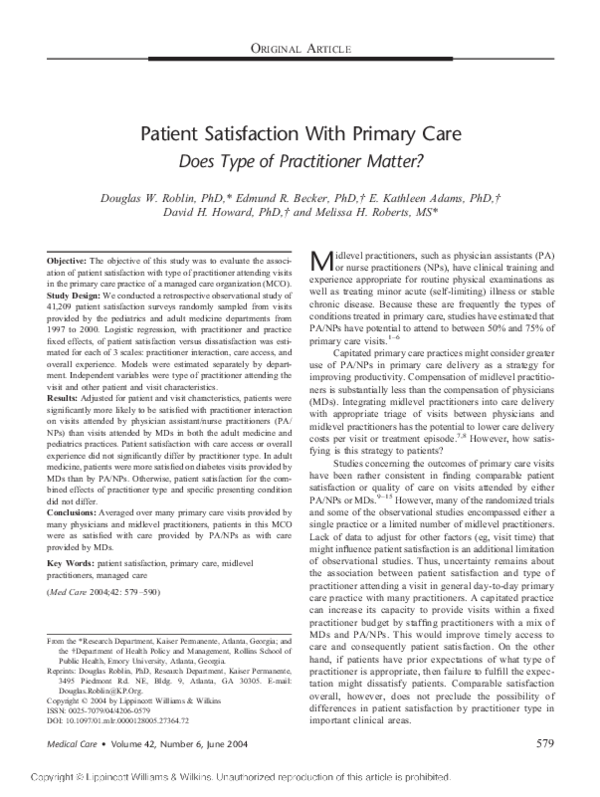 (PDF) Patient Satisfaction With Primary Care