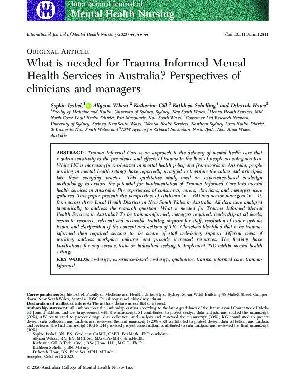 (PDF) What is needed for Trauma Informed Mental Health Services in ...