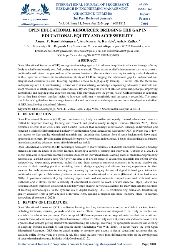 Pdf Open Educational Resources Bridging The Gap In Educational