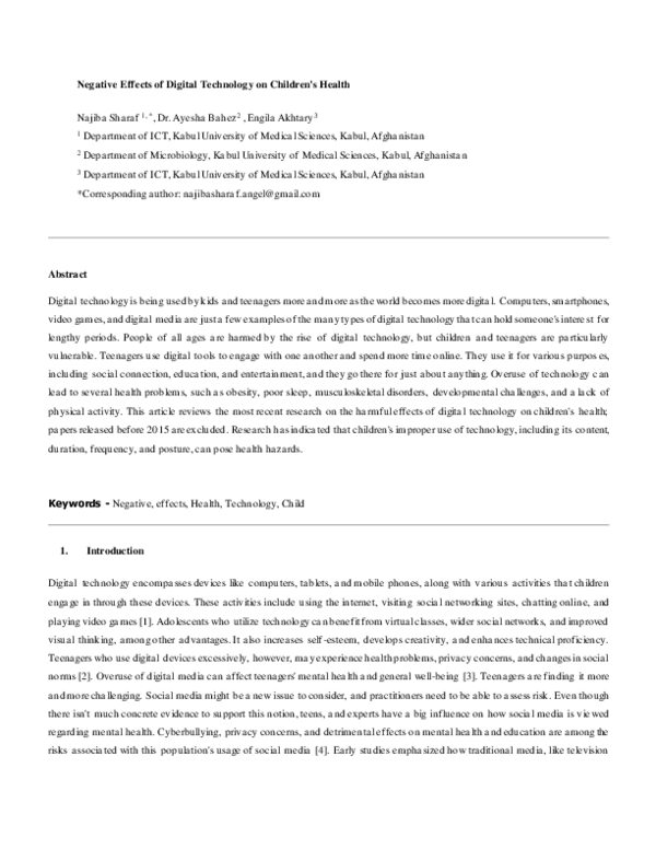 (PDF) Negative Effects of Digital Technology on Children's Health