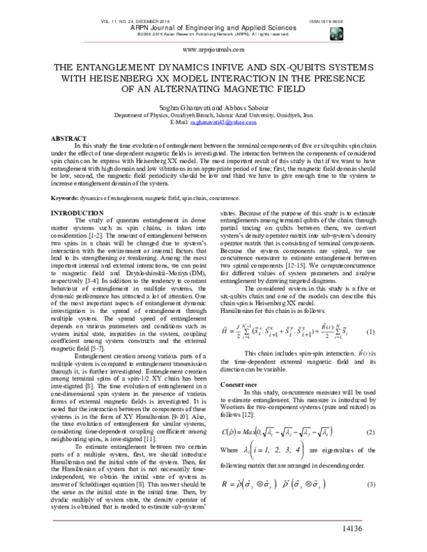 (PDF) The Entanglement Dynamics Infive and Six-Qubits Systems with ...