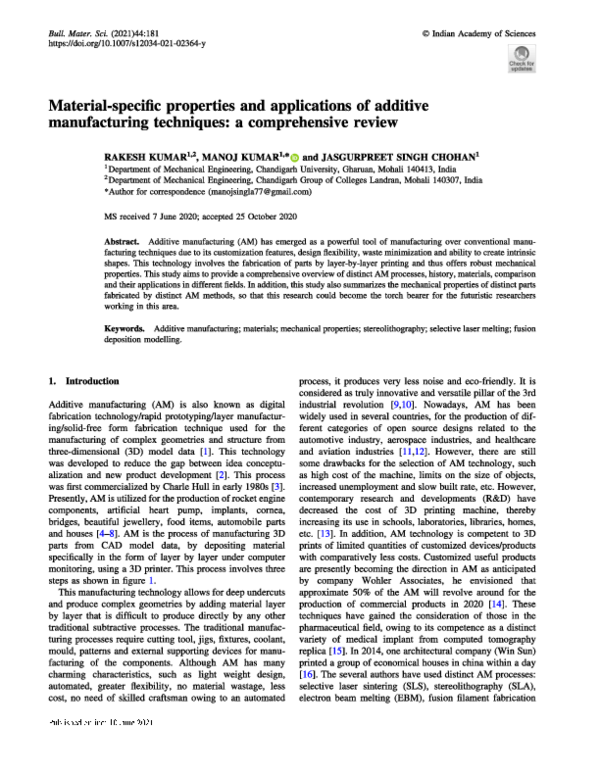 (PDF) Material-specific properties and applications of additive ...