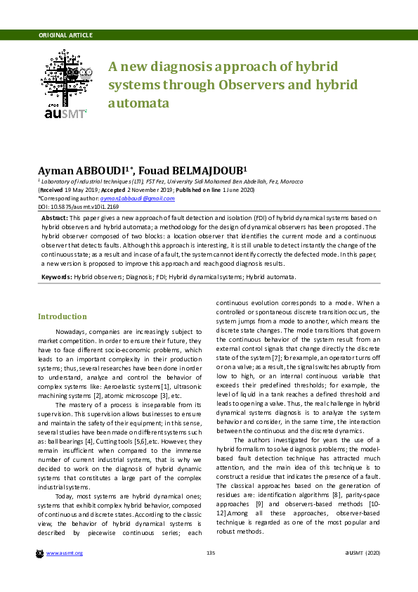 (PDF) A New Diagnosis Approach of Hybrid Systems through Observers and ...
