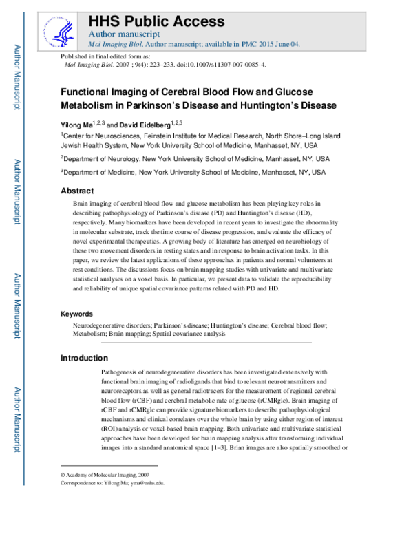 (PDF) Functional Imaging of Cerebral Blood Flow and Glucose Metabolism ...