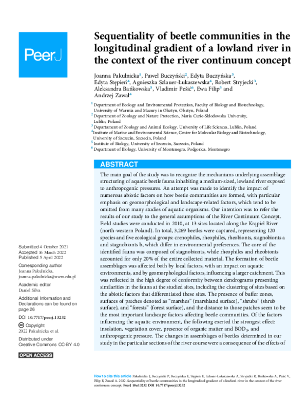 (PDF) Sequentiality of beetle communities in the longitudinal gradient ...