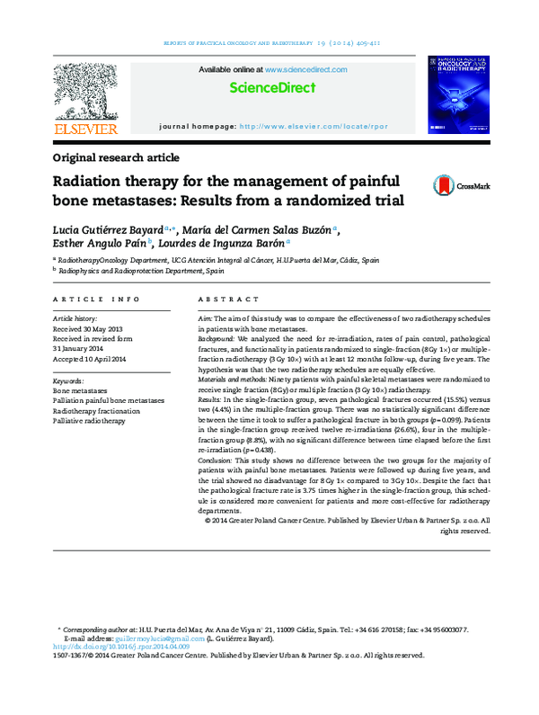 (PDF) Radiation therapy for the management of painful bone metastases ...