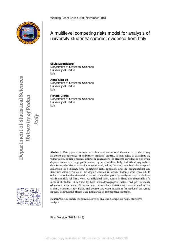 (PDF) A Multilevel Competing Risks Model for Analysis of University ...