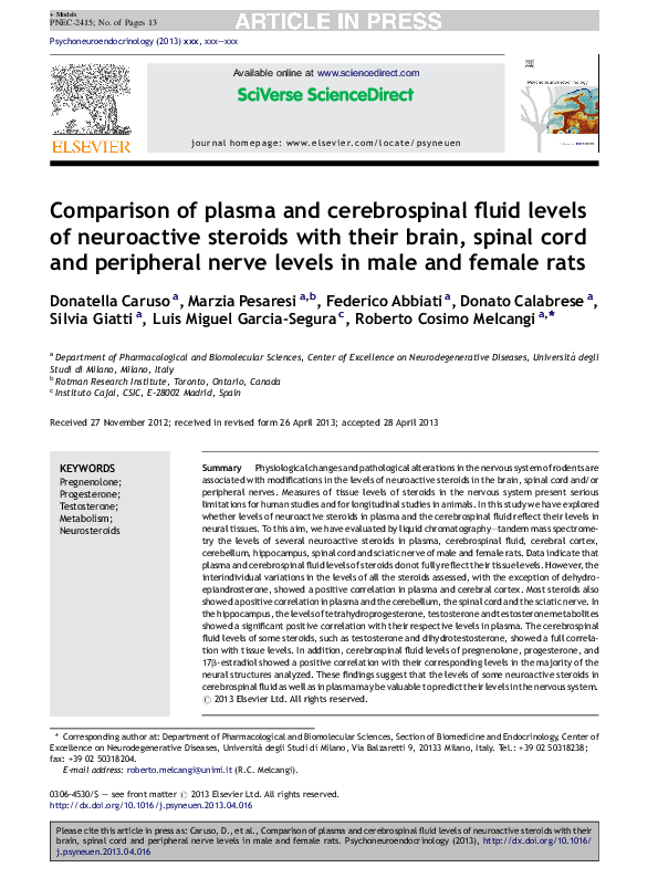 (PDF) Comparison of plasma and cerebrospinal fluid levels of ...