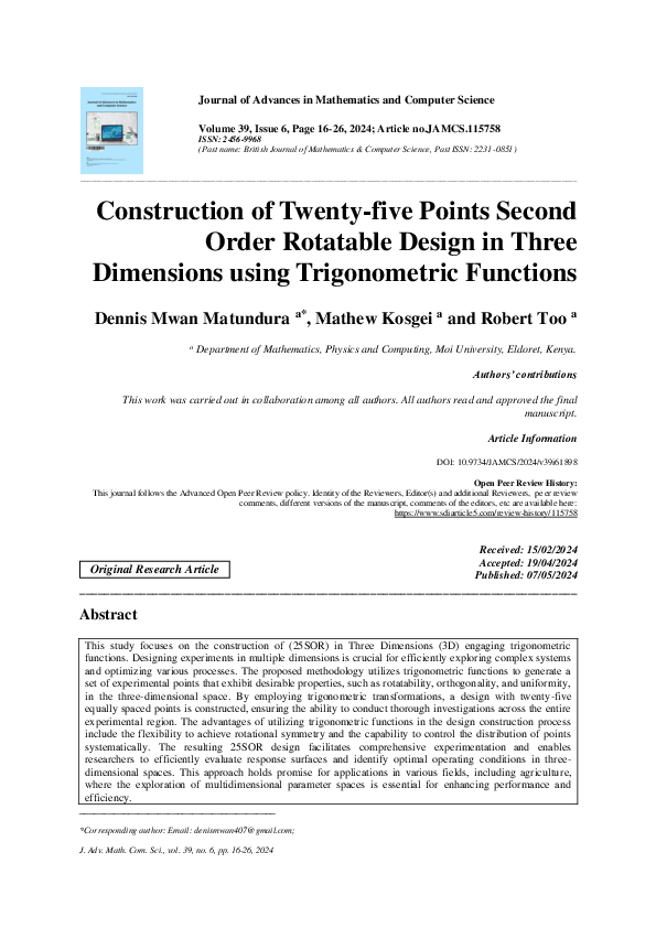(PDF) Construction of Twenty-five Points Second Order Rotatable Design ...