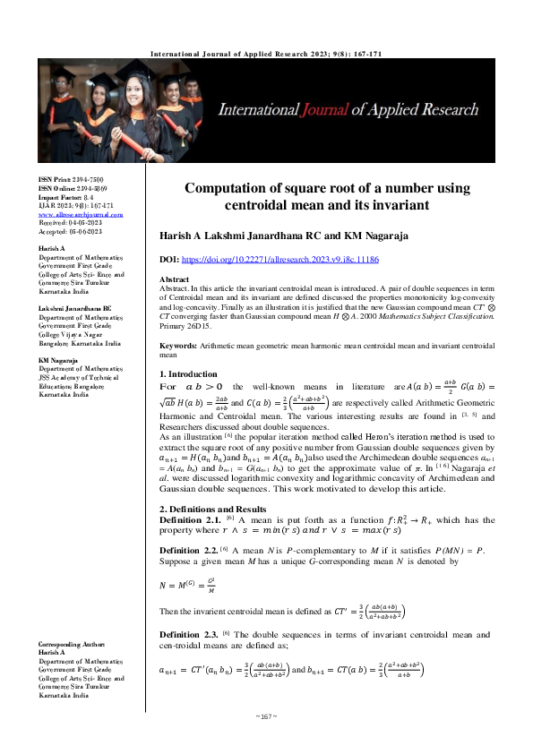 (PDF) Computation of square root of a number using centroidal mean and ...