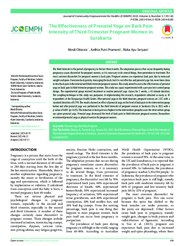 (PDF) The Effectiveness of Prenatal Yoga on Back Pain Intensity of ...