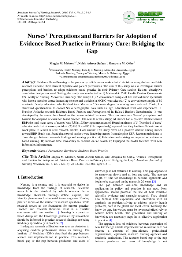 (PDF) Barriers to evidence-based practice in primary care
