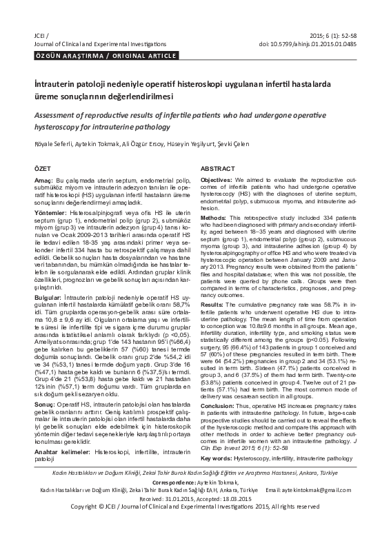 (PDF) Assessment of reproductive results of infertile patients who had ...