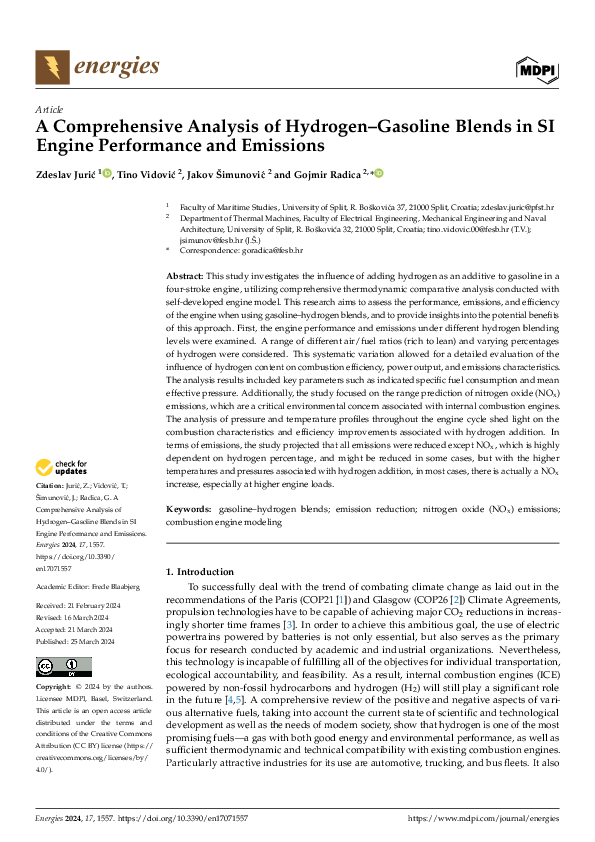 (PDF) A Comprehensive Analysis of Hydrogen–Gasoline Blends in SI Engine ...