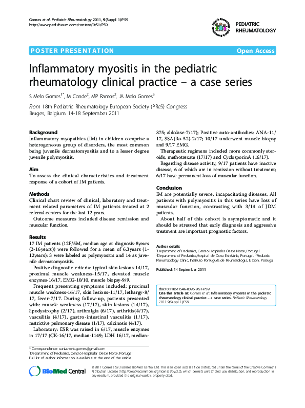 (PDF) Inflammatory myositis in the pediatric rheumatology clinical ...