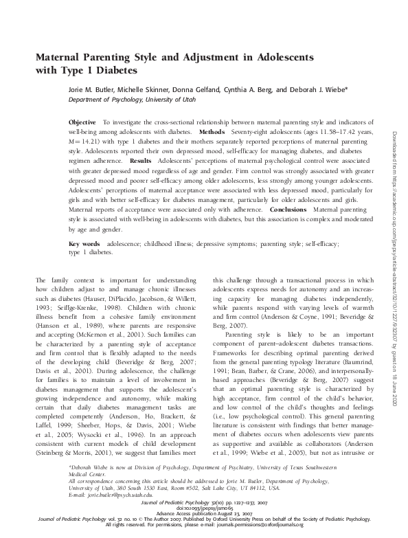 (PDF) Maternal Parenting Style and Adjustment in Adolescents with Type ...
