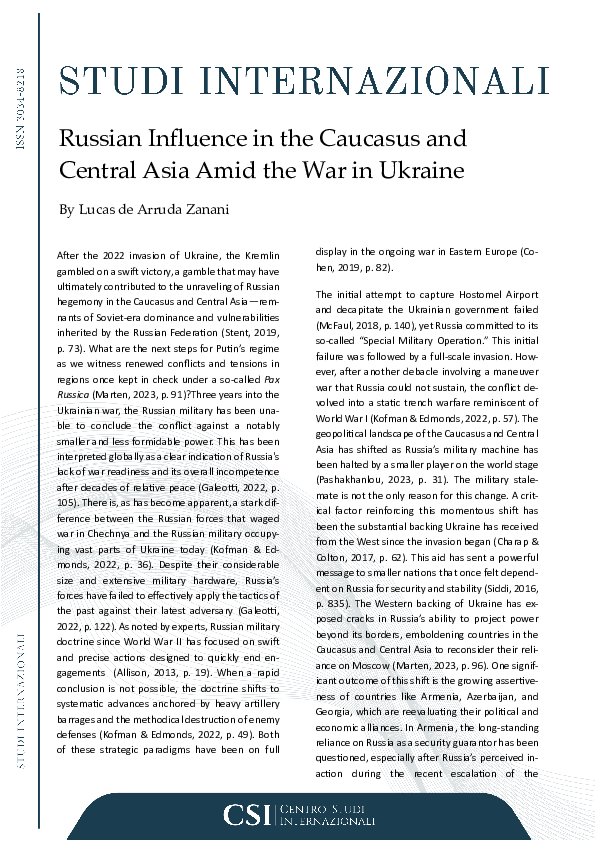(PDF) Russian influence in the Caucasus amid the war in Ukraine ...