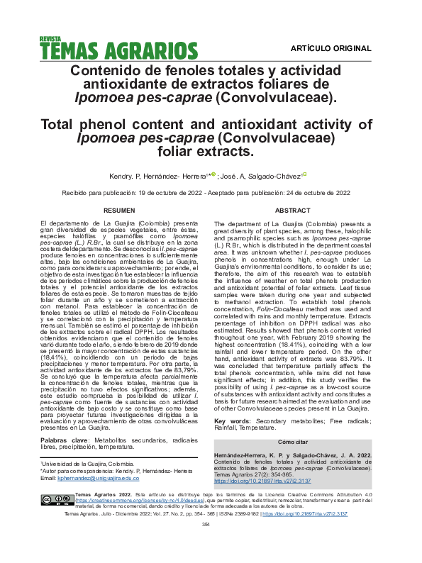 (PDF) Total phenol content and antioxidant activity of Ipomoea pes ...